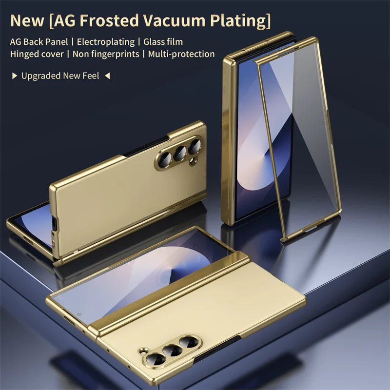 Plating Hard Shell Hinge Protection Phone Case for Samsung Galaxy Z Fold 6 5 4 3 5G Full Package Steel Film Protective Cove