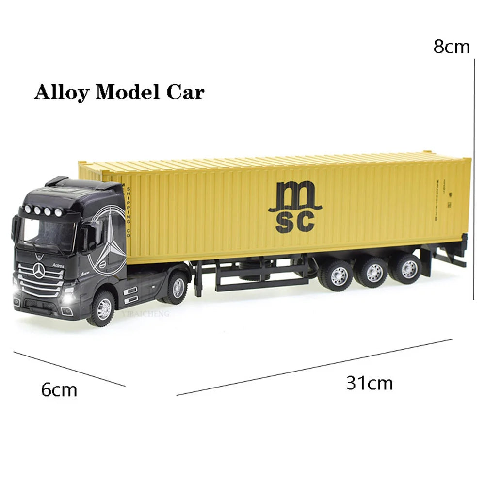 1:50 Diecast Alloy Truck Head Model Toy Container Truck Pull Back With Light Engineering Transport Vehicle Boy