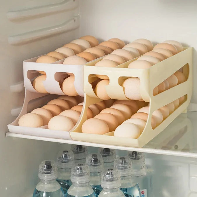 Automatic Rolling Egg Storage Box – Double Mouth Multi-Layer Slanted Egg Dispenser Tray