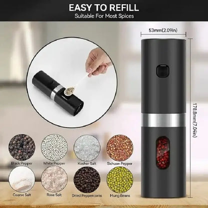 LED High Quality Automatic Operation Rechargeable Mill Electric Salt and Pepper Grinder Set with Charging Base