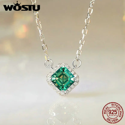 Moissanite Pendant Necklace Square Cut Natural Green Color 0.6CT 925 Steling Silver Engagement Necklaces