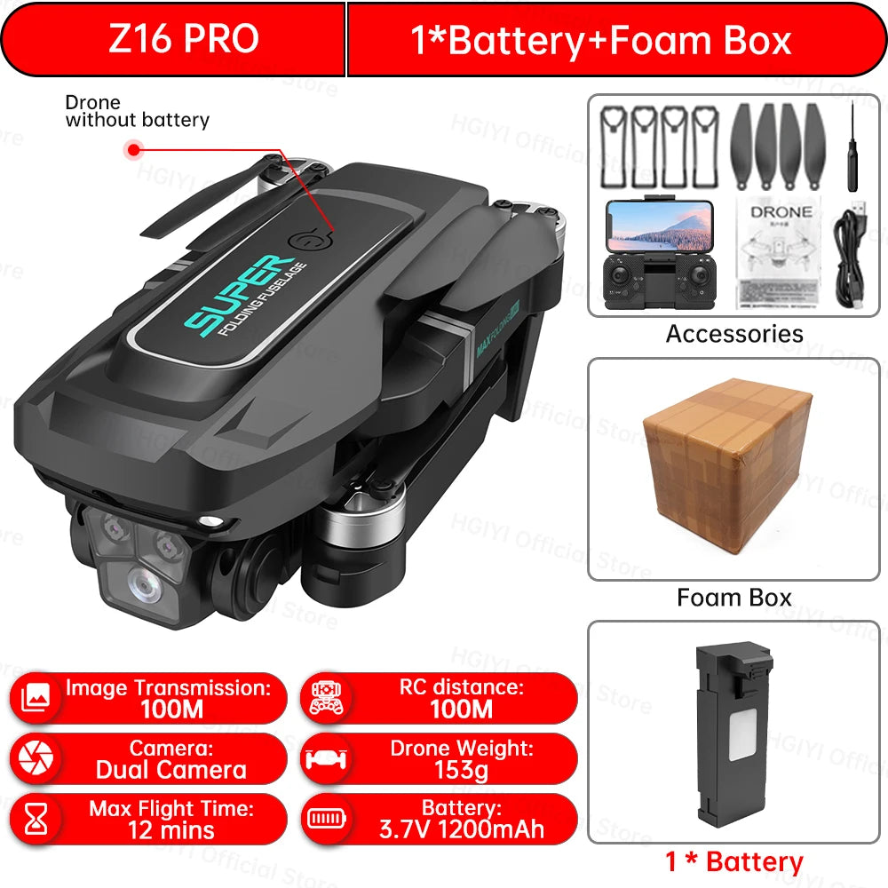Z16 PRO RC Drone with Dual Cameras 2.4G WiFi Foldable Quadcopter Infrared Obstacle Avoidance RC Helicopter Toy