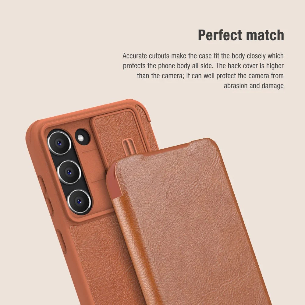 Luxury Flip QIN Pro Leather Case For Samsung Galaxy S23 Plus / S23+ Shockproof Protection Cover With Card Holder