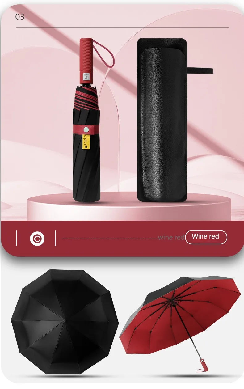 125cm Oversized Fully Automatic Wind Resistant Folding Umbrella Leather Cover