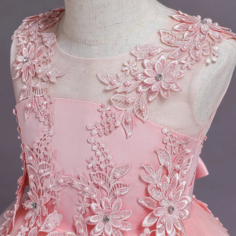 Summer Flower Girls Party Lace Dress Kids Long Princess Dress Mesh Children's Day Clothing Gowns for Girls for Wedding