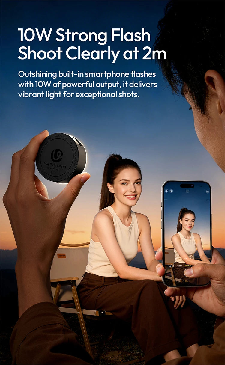 MFL01 Mini Magnetic Portable Phone Flash – 2500-8500K Bi-Color Dimmable Fill Light for iPhone & Android Vlog