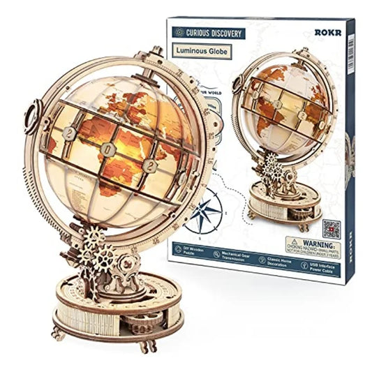 Wooden Puzzles Luminous Globe ST003 Toy Building Sets Wooden Globe Model Kits with LED Light