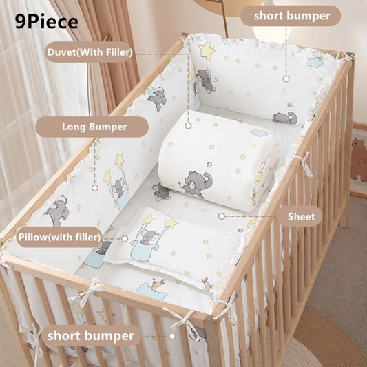 6/9-Pcs Elephant Cotton  Crib Bedding Set – Bumpers & Cot Sets for s (120x60/120x70cm)