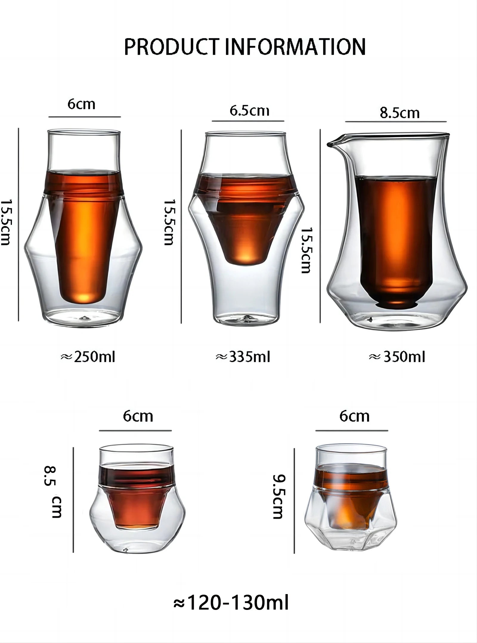 120/250/335ml Double-layer Glass Cup Hanging Ear Espresso Coffee Cup Anti-scalding Milk Brandy Wine Teacup Clear Mug Set