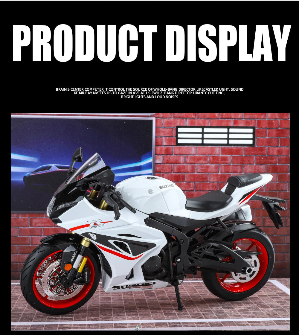 Diecast Suzuki GSX 1000R Racing Motorcycle Model 1 to 9 Scale