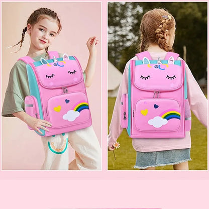 CHILDREN'S Elementary School Students Schoolbag 6-12 Years Old Boys and Girls Shoulders Backpack 1-6 Grades Unicorn Cute Wat