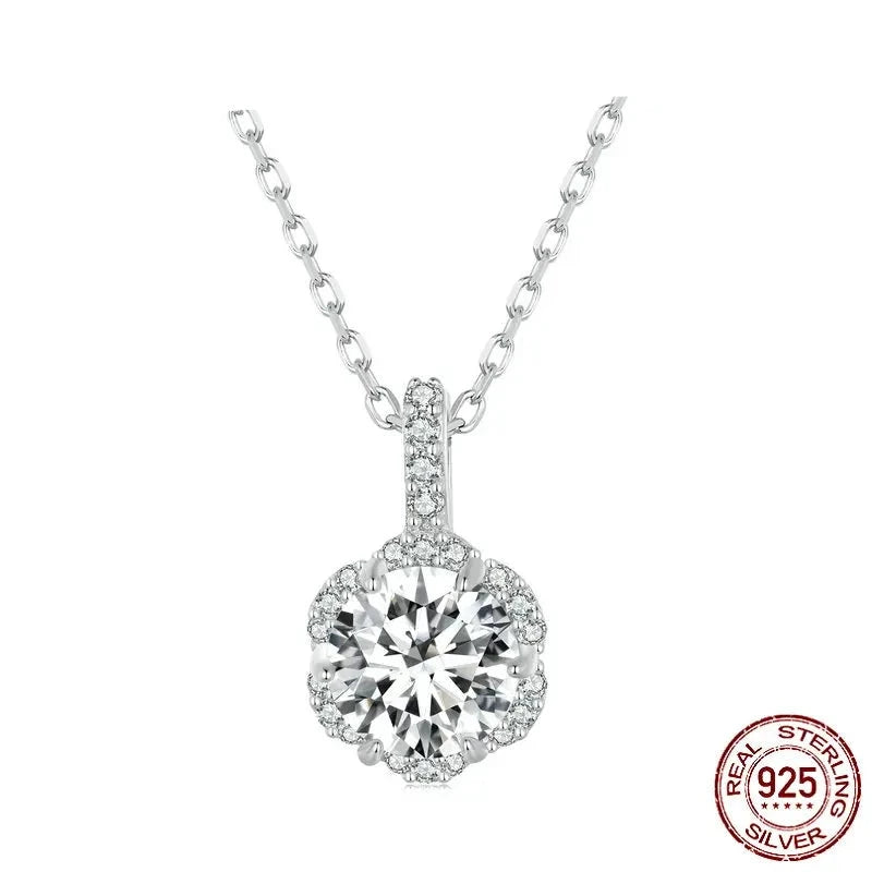 1.0 CT VVS1 D Moissanite Flower Wedding Charm Necklace 925 Sterling silver Round Diamond Cut Moissanite Pendant Necklace