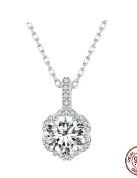 1.0 CT VVS1 D Moissanite Flower Wedding Charm Necklace 925 Sterling silver Round Diamond Cut Moissanite Pendant Necklace