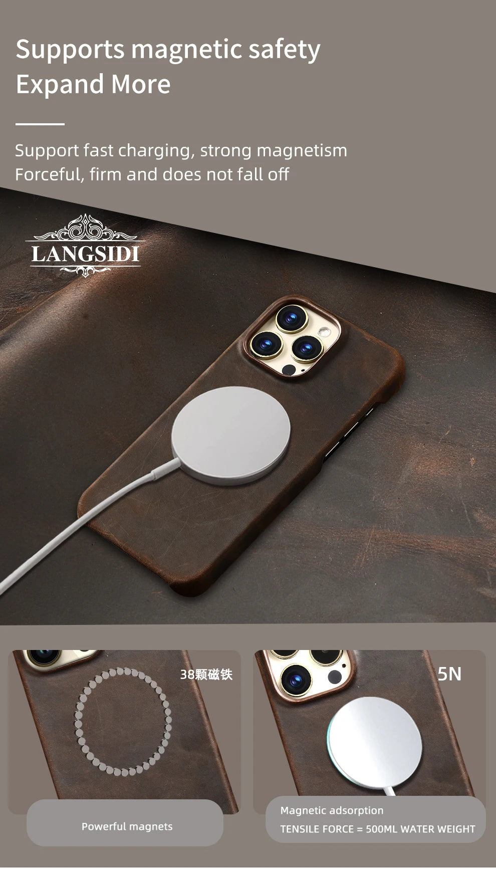 for Magsafe Case for iPhone 15 16 Pro Max 16Pro Retro Luxury Full Grain Cowhide Genuine Oiled PULL-UP Leather  Cover