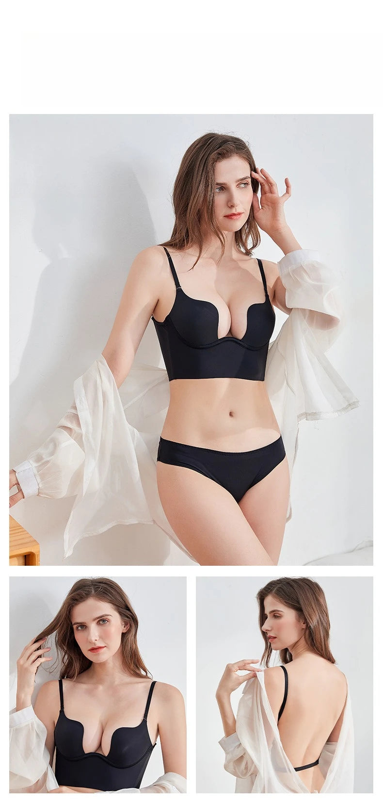 Womens Deep Plunge Underwire Push Up Bra