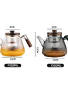 Stripe High Borosilicate Glass Teapot  With Walnut Handle Cooking and Steaming Dual Purpose Glass Tea Pot Tea Kettle Teaware
