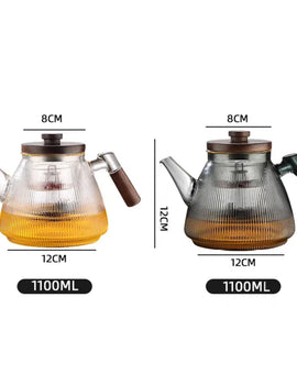 Stripe High Borosilicate Glass Teapot  With Walnut Handle Cooking and Steaming Dual Purpose Glass Tea Pot Tea Kettle Teaware