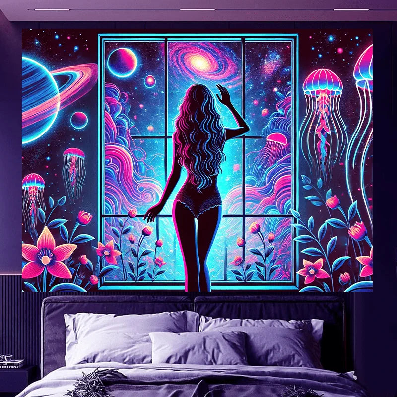 Universe Window Tapestry Neon Nebula Living Room Sofa Background Meditation Corner Theme Party Decoration