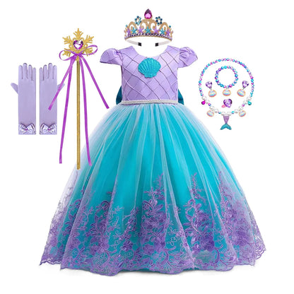 Girl Ariel The Little Mermaid Princess Dress Embroidery Children Vestidos Party Dresses Kids Halloween Cosplay Costume