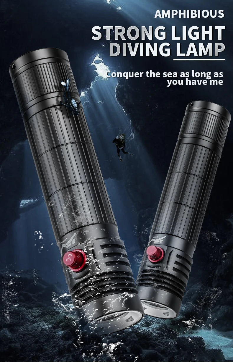 5000LM Professional Diving Flashlight IPX8 Waterproof Underwater LED Torch Rechargeable Dive Light