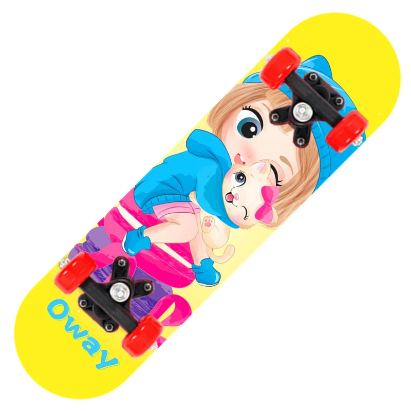 Cartoon Four-wheel Skateboard  Beginner Skateboards Maple Wood Deck Skate Board Outdoor Double Rocker Skateboard
