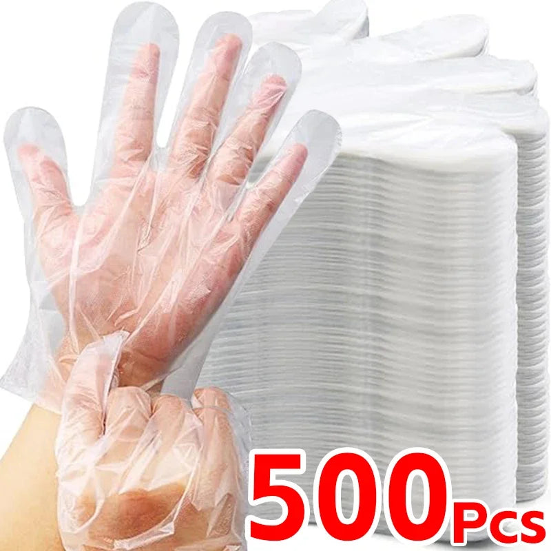 Transparent Disposable Gloves Plastic Waterproof Gloves for Kitchen Restaurant Fried Chicken BBQ Disposable Tableware