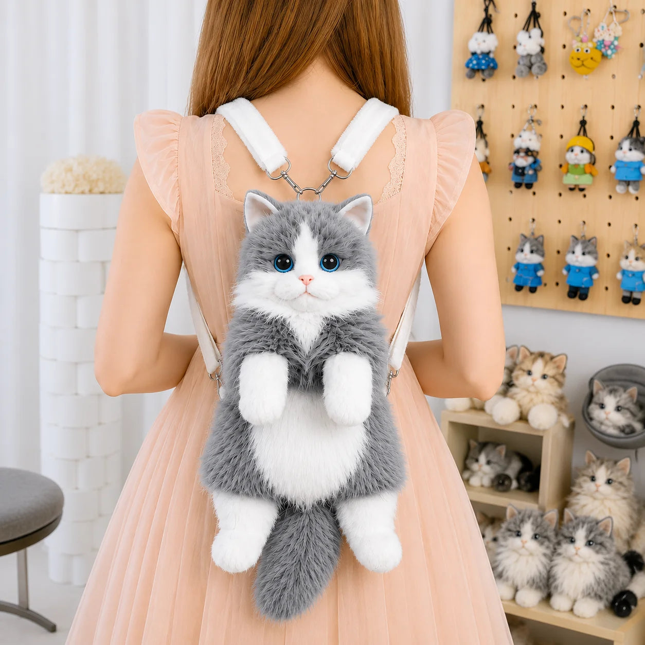 Cute Cat Plush Backpack Soft Shoulder Bag
