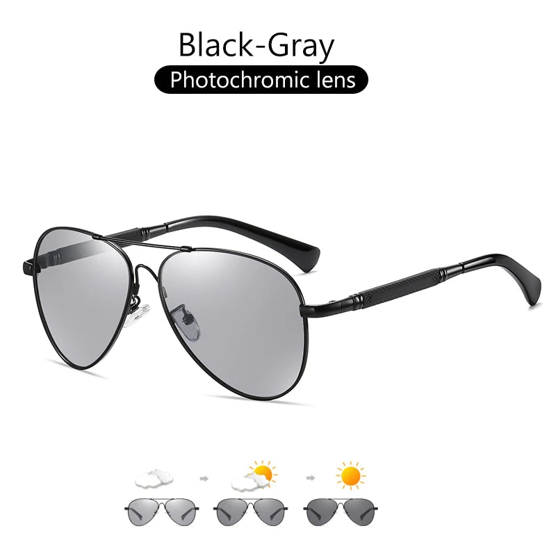 Titanium Memory Metal Photochromic Polarized UV400 Pilot Sunglasses for Men Women