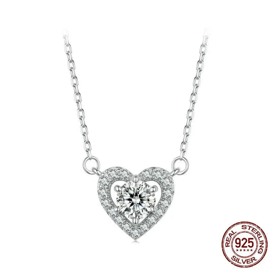 0.5CT Moissanite Love Heart Pendant Necklace For Women 925 Sterling Silver Diamond Cut moissanite