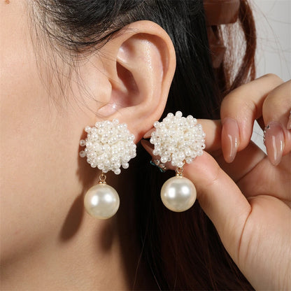 rendy White Spherical Imitation Pearl Drop Earrings