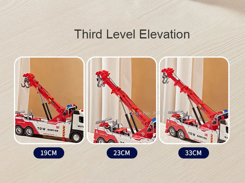 1/50 Scale Double Hook Rescue Crane Truck Alloy Model Toys Metal Diecast Engineering Vehicle Sound Light Gifts for Boys Birthday
