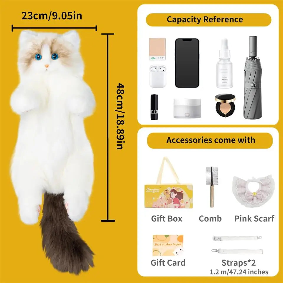 Mini Calico Cat Plush Backpack Soft Shoulder Bag