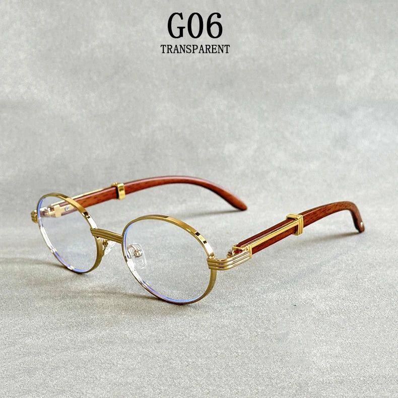 Oval Wooden Frame Sunglasses With UV400 Protection