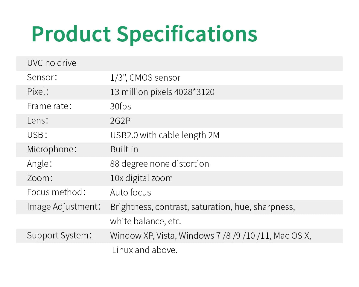 4K Webcam 13MP 10X Zoom USB Camera Autofocal Microphone Web Cam for PC Living Video Conference Online Teaching Laptop Broadcast