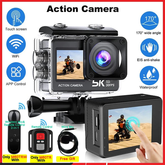 5K Ultra HD Action Camera with Dual Touch Screen WiFi EIS and 30M Waterproof Case