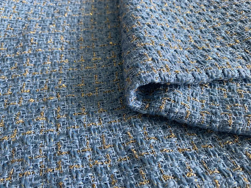 Gold Silk Small Fragrance Fabric, Polyester Woolen Tweed Fabric, Women's Shoes Bags, DIY Clothing Dress, Handmade Manual Sewing