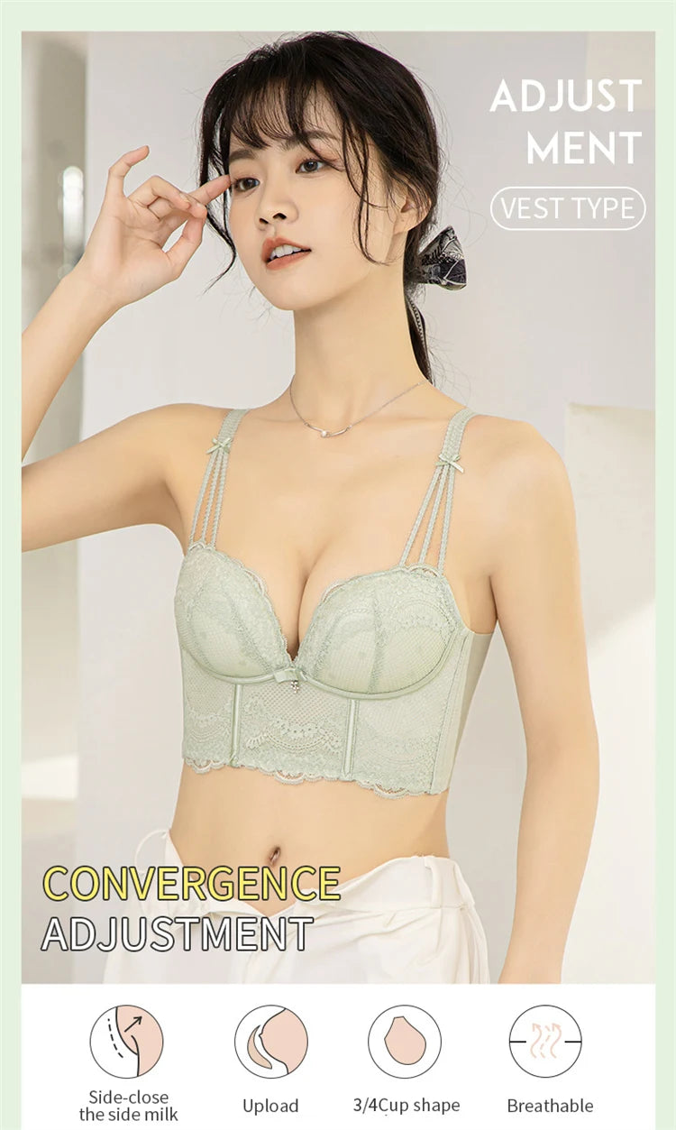 Women’s Low-Cut Lace Push-Up Bralette – Adjustable Straps, Fashionable Lingerie