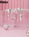 925 Sterling Silver Princess Pink Bear Bead Ballet Girl Charm Shoe Bow Pendant