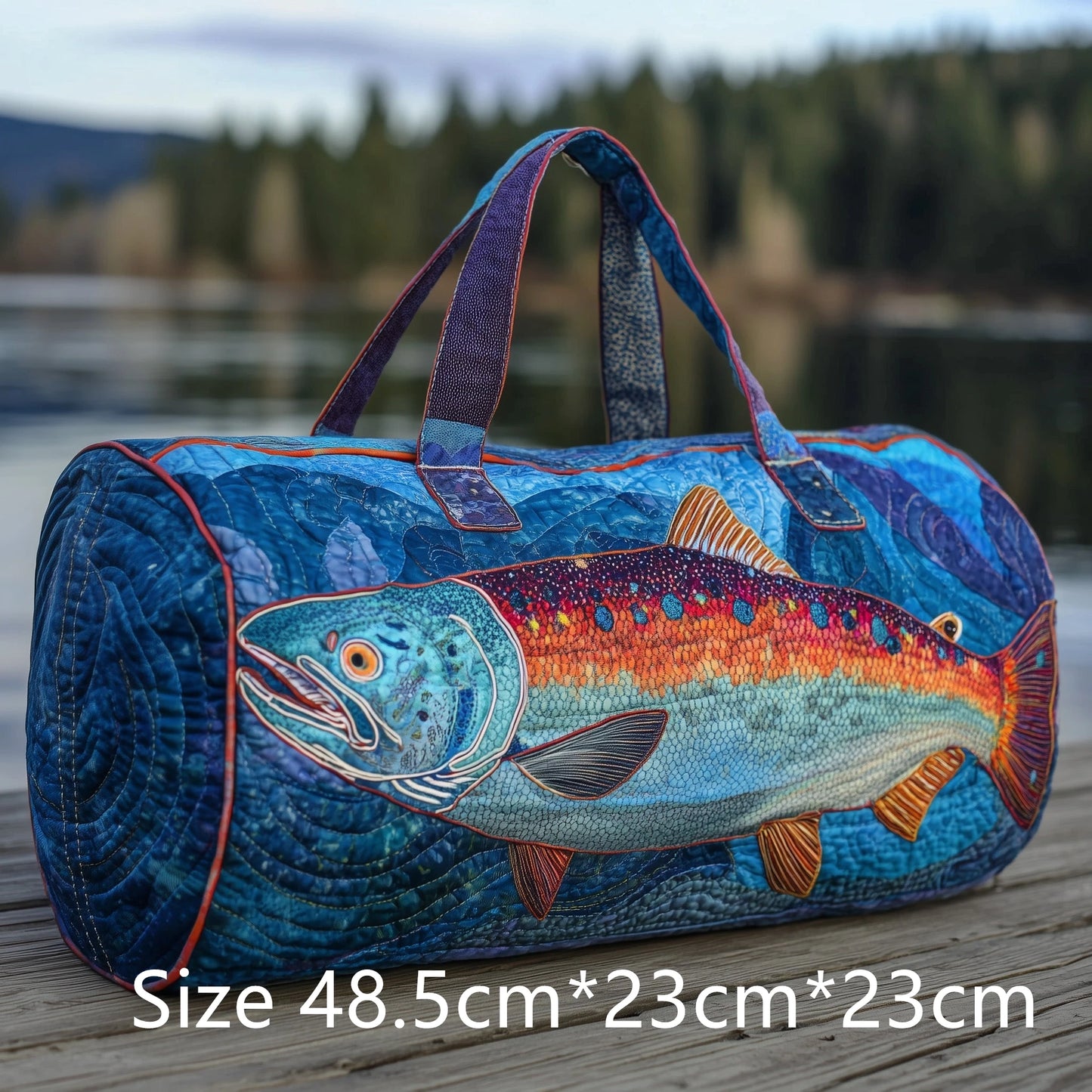Trendy Handmade Quilted Fishing Gear Bag Bass Fish 3D Printed Duffle Bag Weekender Bag for Men Fisherman Gift Outdoor Adventures