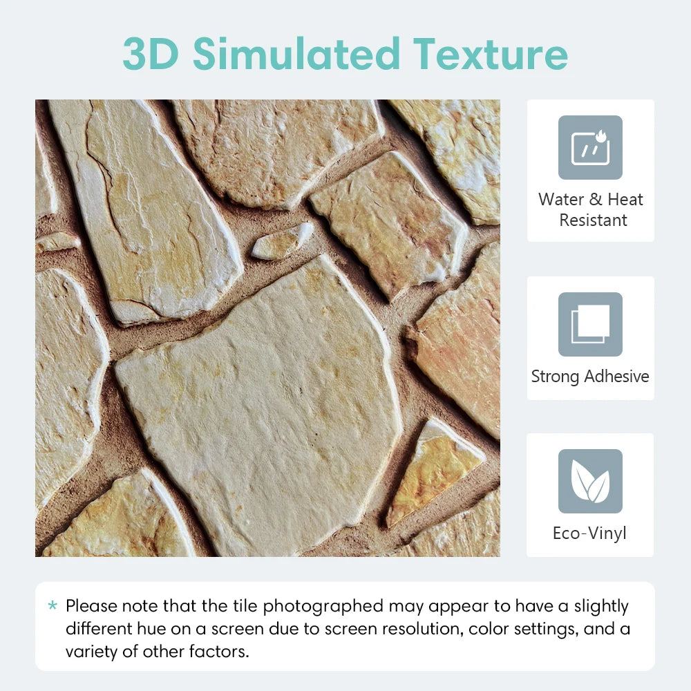 10pcs 3D Faux Stone Wall Panels Peel and Stick Wall Tiles Decorative 3D Wall Sticker Self-adhesive Wall Tile Sticker