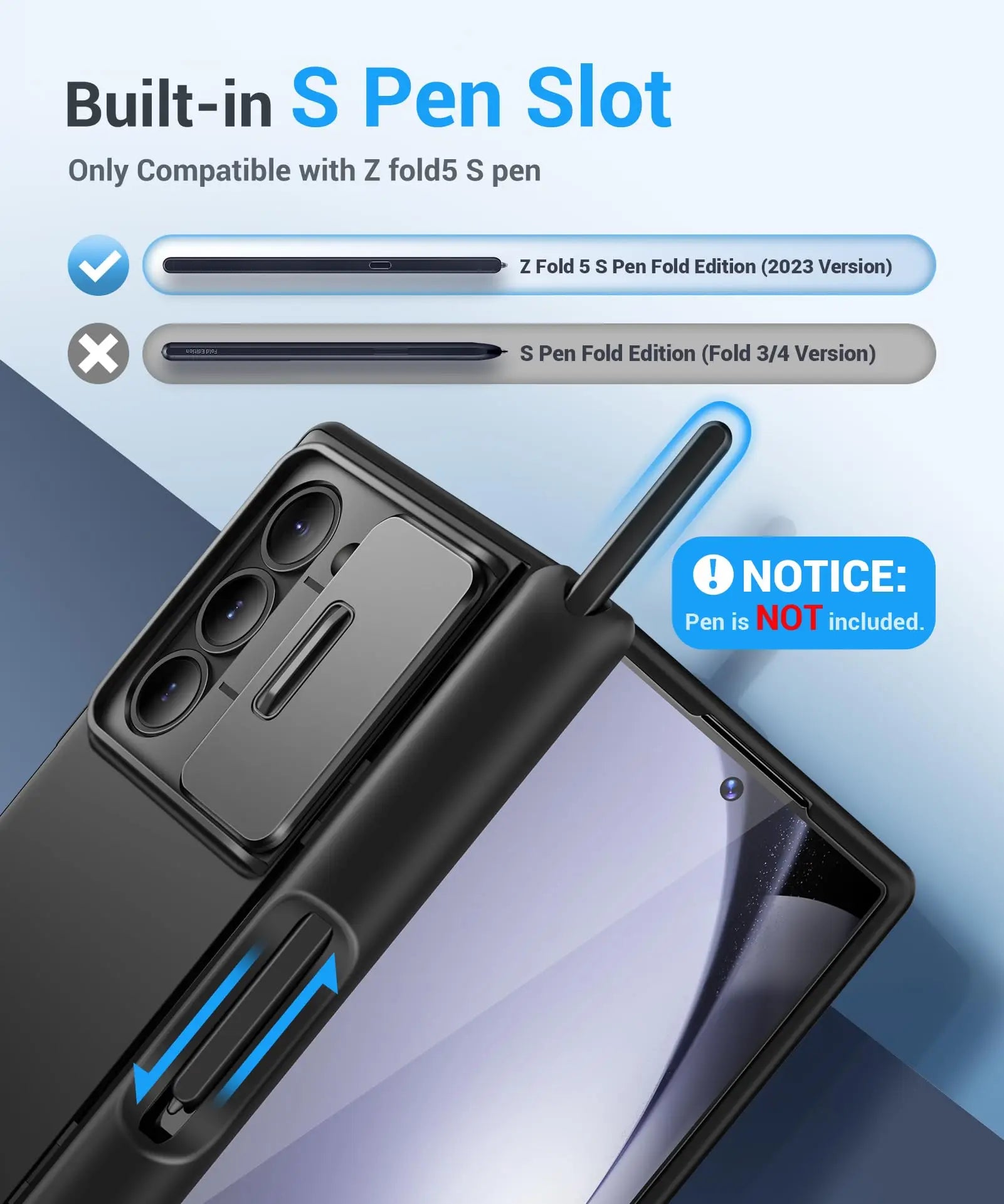 Big Stand For Z Fold 5 Case with Slide Camera Cover Built-in HD Screen Protector Full Body Heavy Duty Shockproof Slim Phone Case