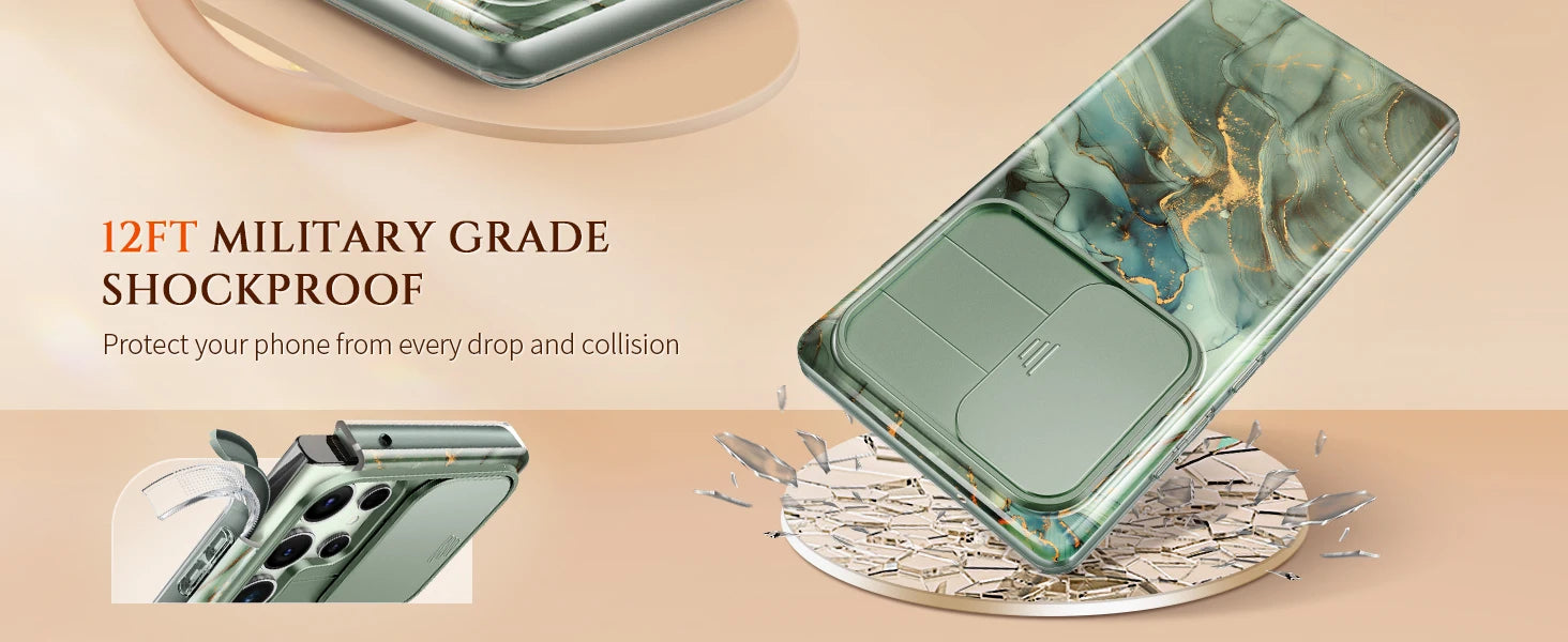 Marble Pattern Design for Samsung Galaxy S24 Ultra Case Built-in Screen Protector Shockproof Slim Fashion Women's Phone Case