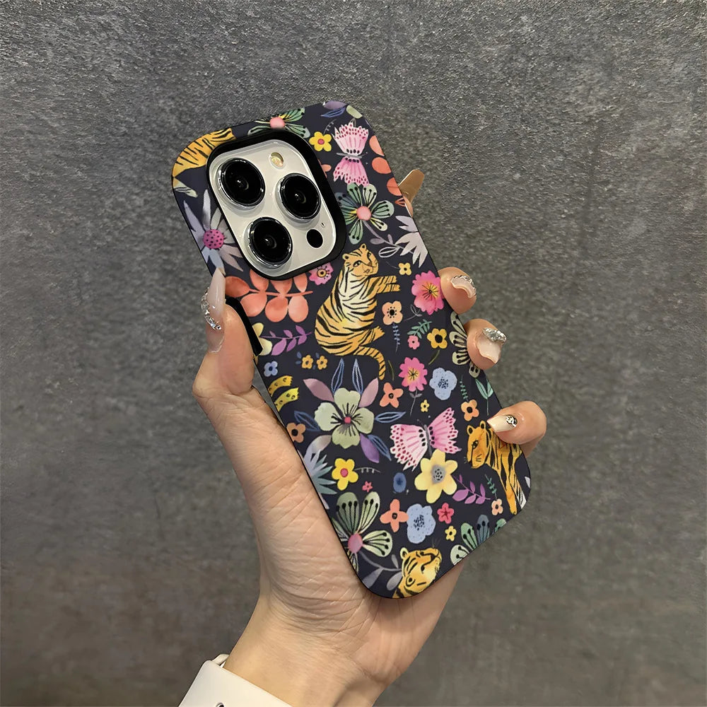 Art Drawing Flower Printed Daisy Phone Case for iPhone 16 15 13 14 Pro Max 16 15 Plus 2 in 1 Hard Protection Cover