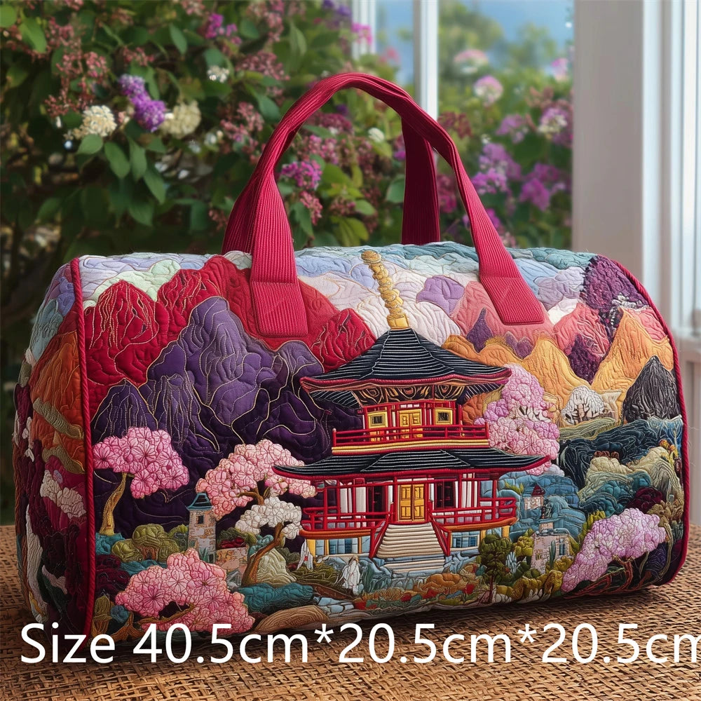 Japanese Style 3D Quilted Duffel Bag Fuji Sakura Koi Fish Print Large Capacity Travel Weekender Gym Bag Landscape Unisex Tote