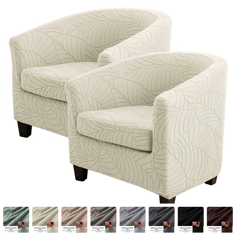 Tub Club Armchair Covers Leaves Jacquard Bar Chair Cover Solid Color Relax Single Sofa Slipcovers with Seat Cushion Cover Home