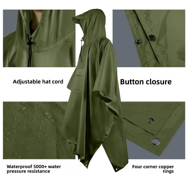 Three in One Tactical Camouflage Waterproof Rain Poncho with Hood