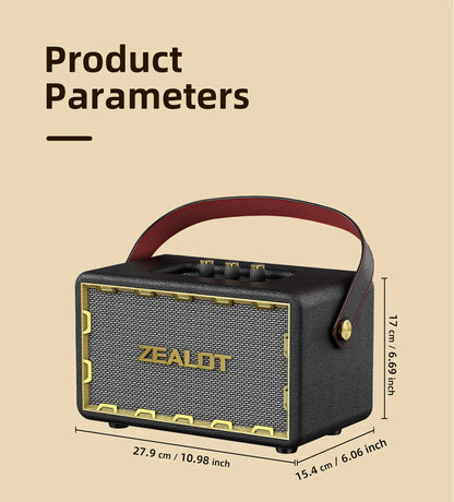 ZEALOT-MT01 Retro Wooden Portable Wireless Speaker with TF Card Slot, Loud Bass Subwoofer, TWS Bluetooth Speaker, 24000mAh, 60W