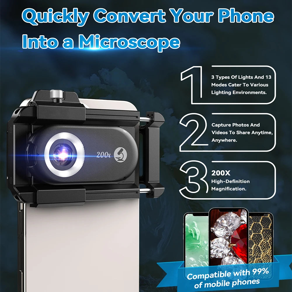 200X Smartphone Microscope Lens with LED Light