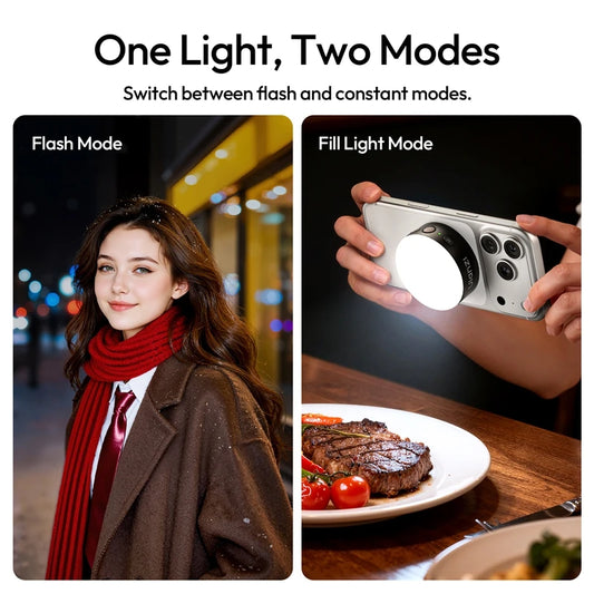 MFL01 Mini Magnetic Portable Phone Flash – 2500-8500K Bi-Color Dimmable Fill Light for iPhone & Android Vlog