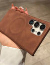 Luxury Leather Magnetic For MagSafe Wireless Charging Phone Case For Samsung S23 S24 S25 Ultra Lambskin Solid Color Hard Cover